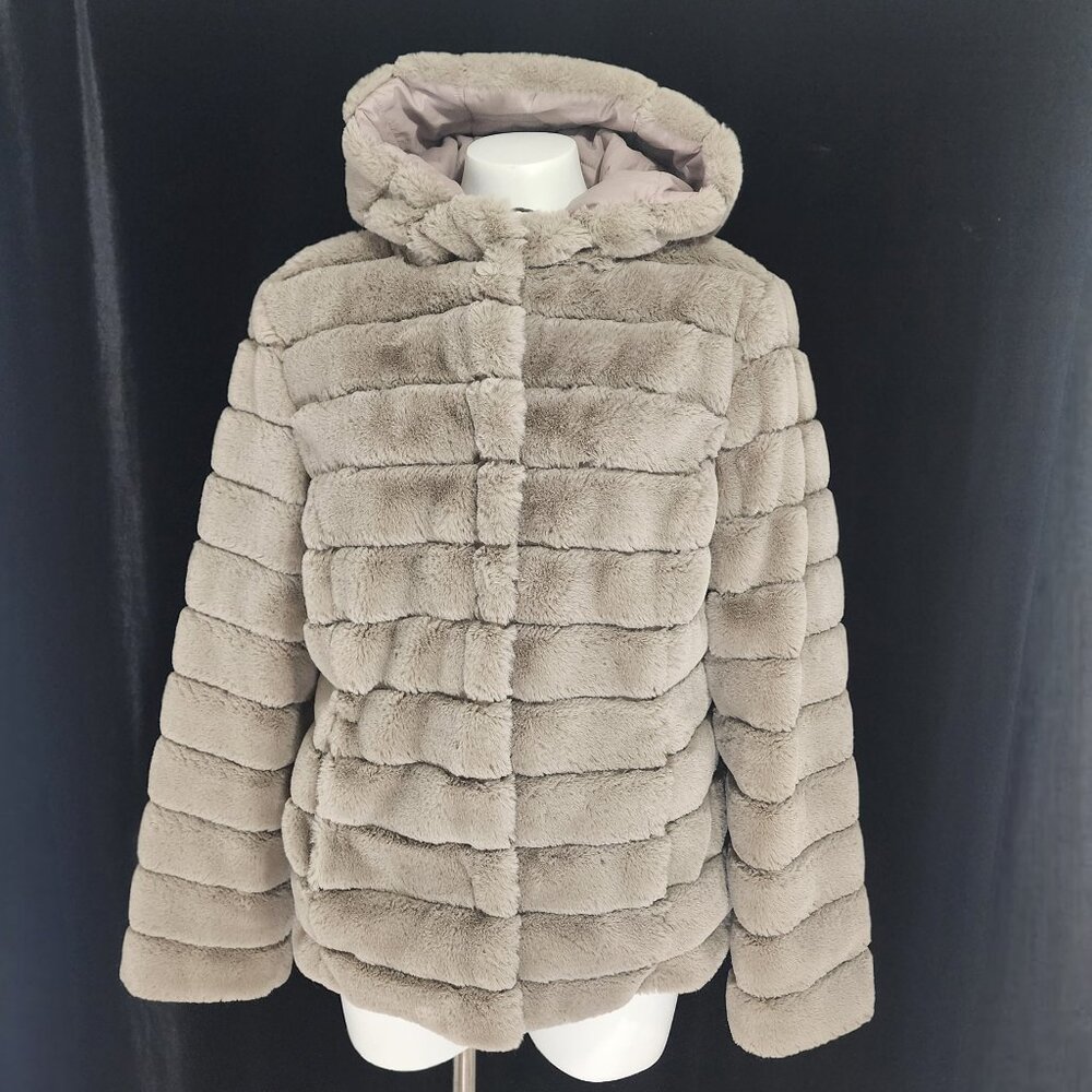 Charlie B Women’s Size M/M Gray Faux Fur Quilted Puffer Reversible Hooded Jacket